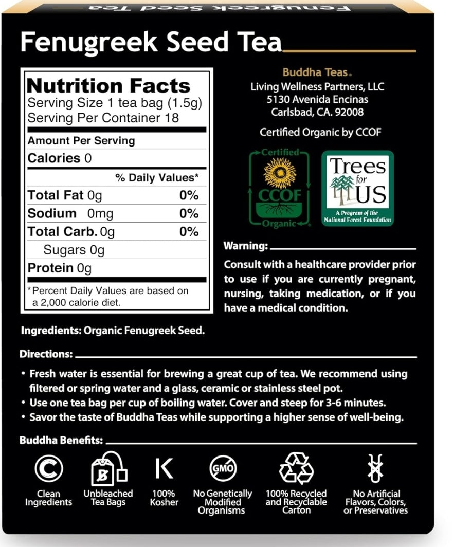 Organic Fenugreek Seed Tea – 18 Bleach-Free Tea Bags OU Kosher | USDA Organic | CCOF Organic Certified