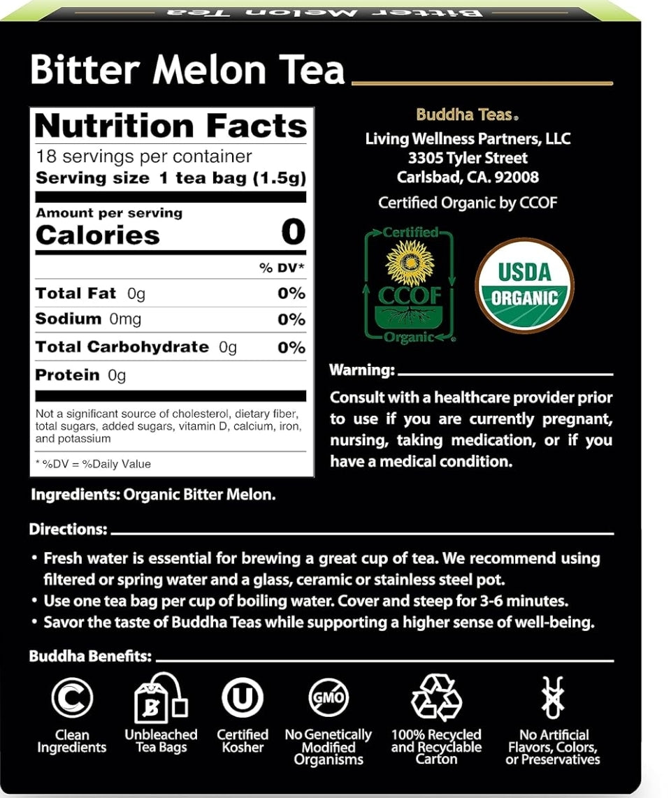 Organic Bitter Melon Tea – Kosher, Caffeine-Free, GMO-Free, 18 Bleach-Free Tea Bags