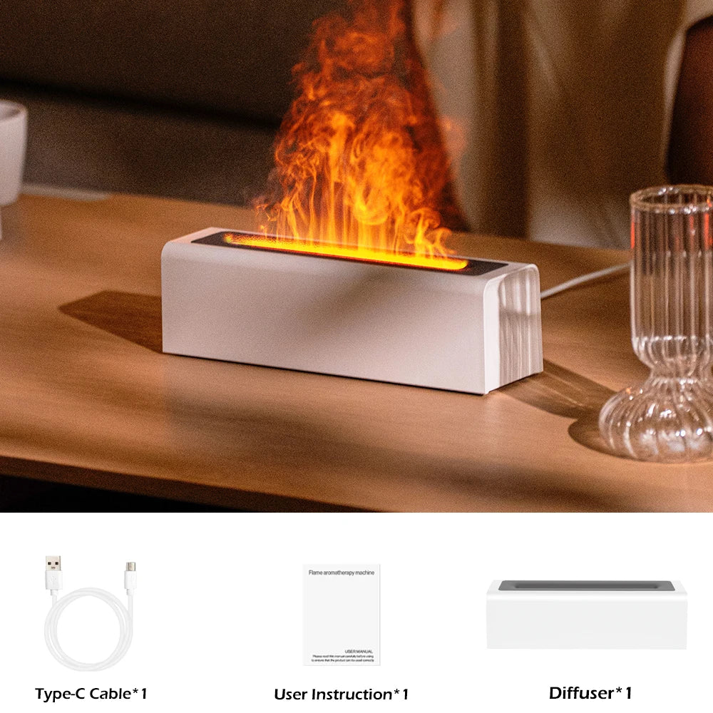 Flame Aroma Diffuser & Humidifier – Ultrasonic Essential Oil Diffuser with Realistic Firelight & RGB Night Light