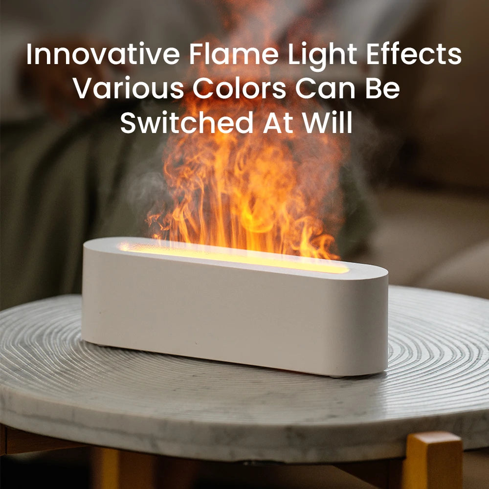 Flame Aroma Diffuser & Humidifier – Ultrasonic Essential Oil Diffuser with Realistic Firelight & RGB Night Light