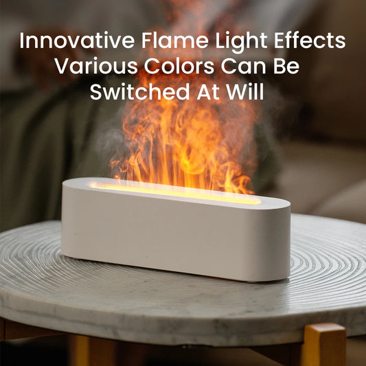 Flame Aroma Diffuser & Humidifier – Ultrasonic Essential Oil Diffuser with Realistic Firelight & RGB Night Light