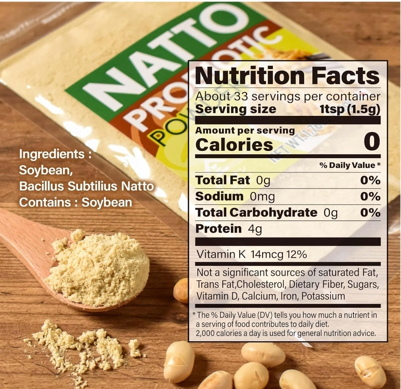 Natto Fermented Soybean Powder 50g - Vitamin K2, Probiotic, Non-GMO, Vegan